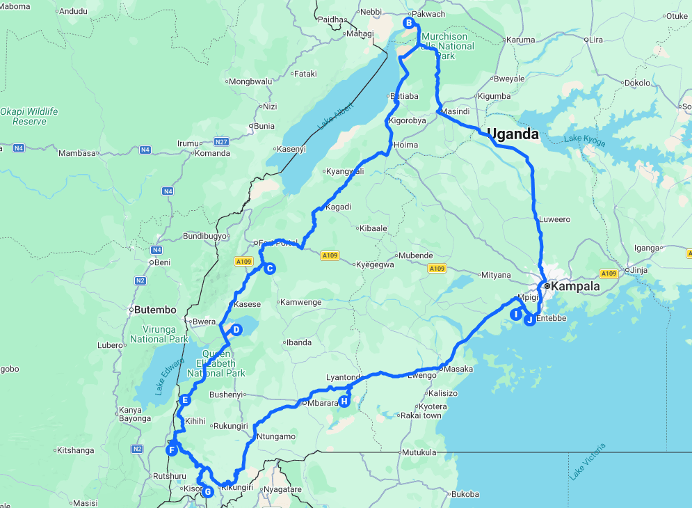 Best of Uganda Tour Map