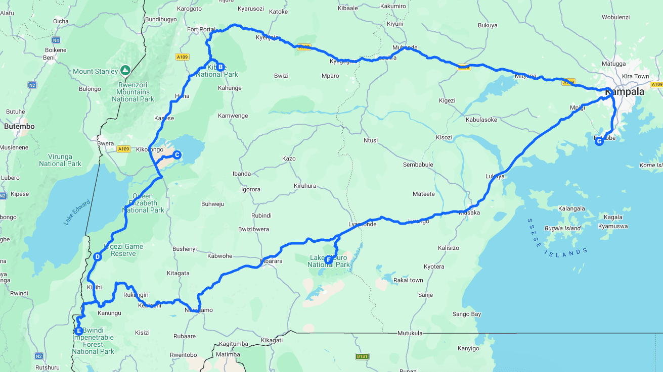 Western Uganda Tour Map